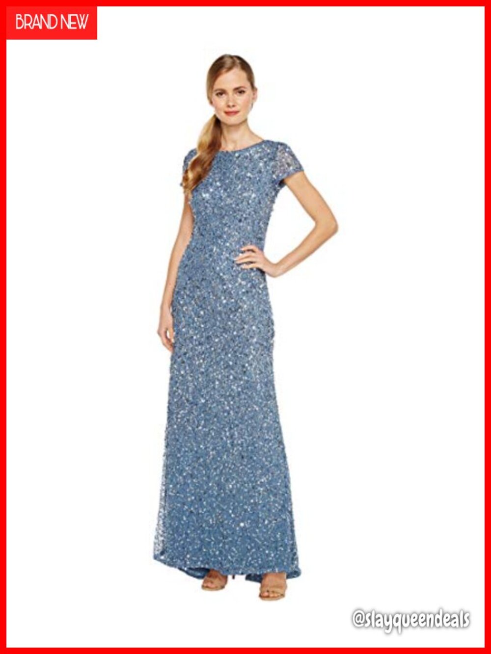 Sequin Evening Gown Scoop Back Short Sleeve Floor Length Formal Dress